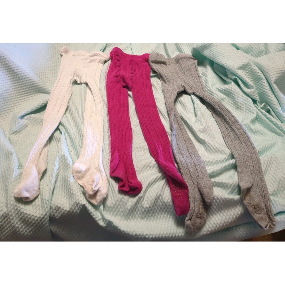 Lot Of Heavy Girls Tights Children Place Sz 2-3 White, Pink. Gray